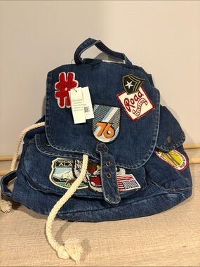 Topshop Denim Kids Backpack with Multicolor Patches